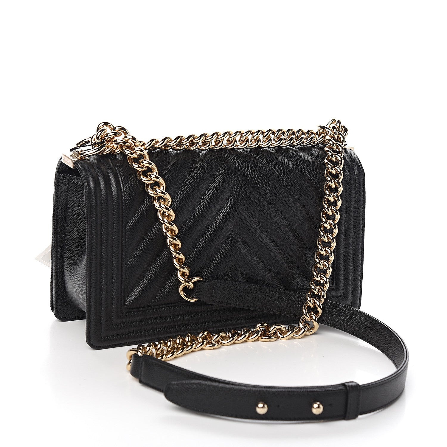 Chanel Caviar Chevron Quilted Medium Boy Flap Black 2 of 10
