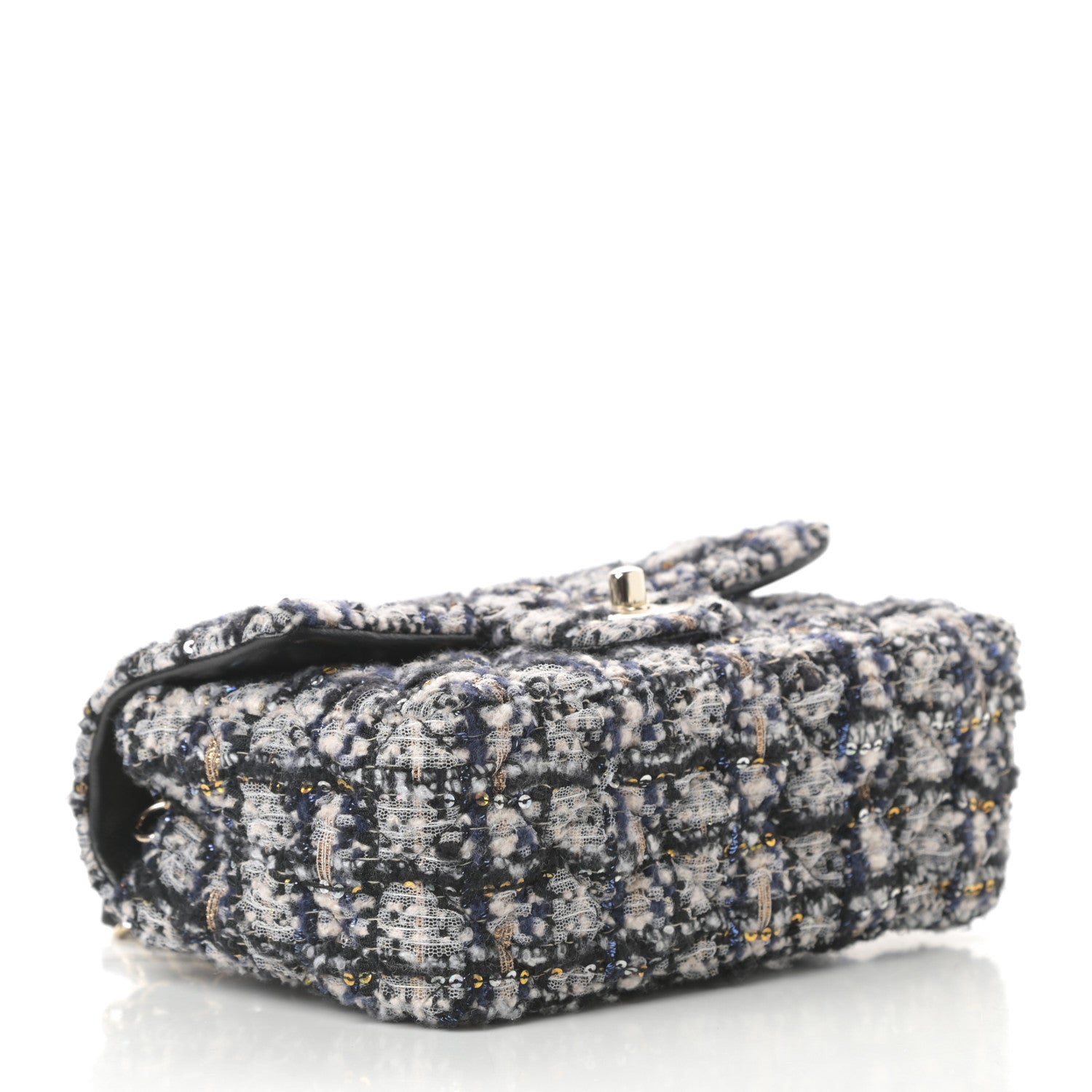 Chanel Glittered Tweed Quilted Mini Rectangular Flap Navy Blue 4 of 12