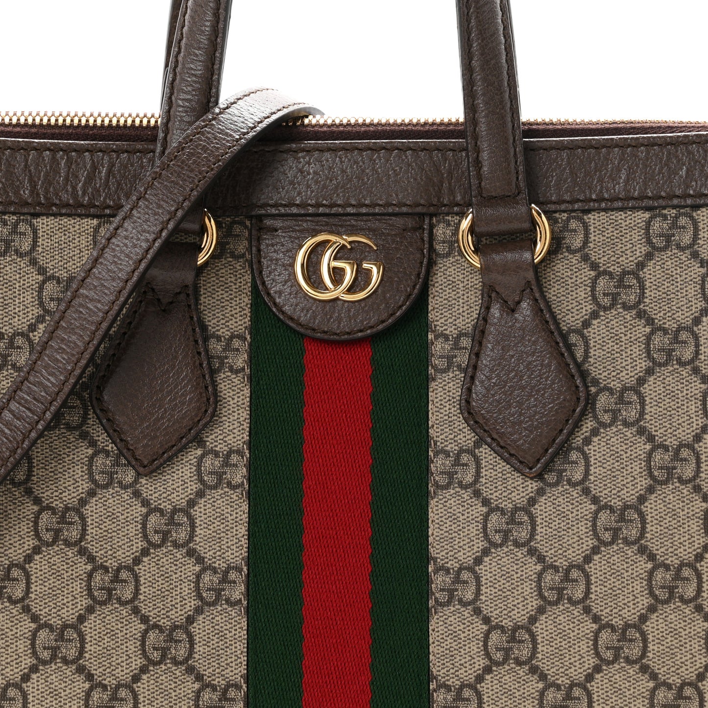GG Supreme Monogram Web Medium Ophidia Tote Bag Brown