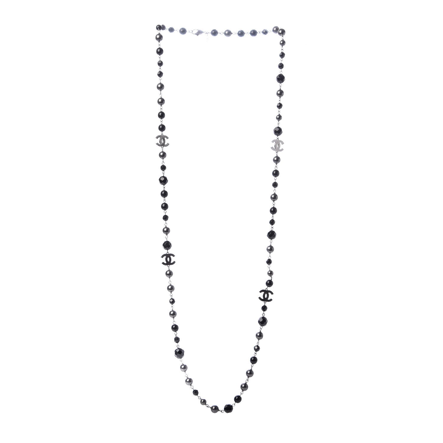 Chanel Ruthenium Pearl Beaded CC Long Necklace Black 3 of 4