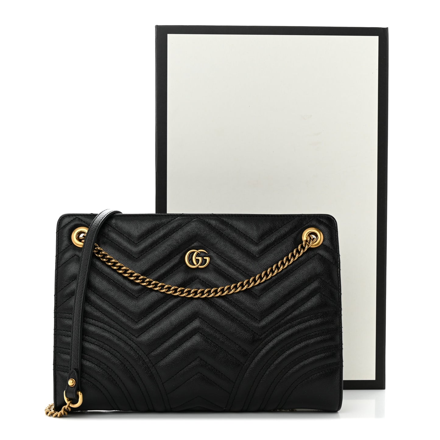 Azalea Calfskin Matelasse Heart Medium GG Marmont Slim Shoulder Bag Black