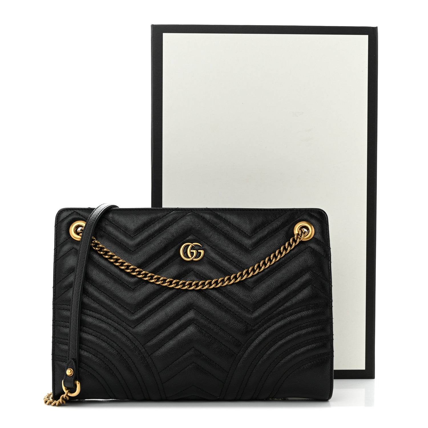 Gucci Azalea Calfskin Matelasse Heart Medium GG Marmont Slim Shoulder Bag Black 12 of 12