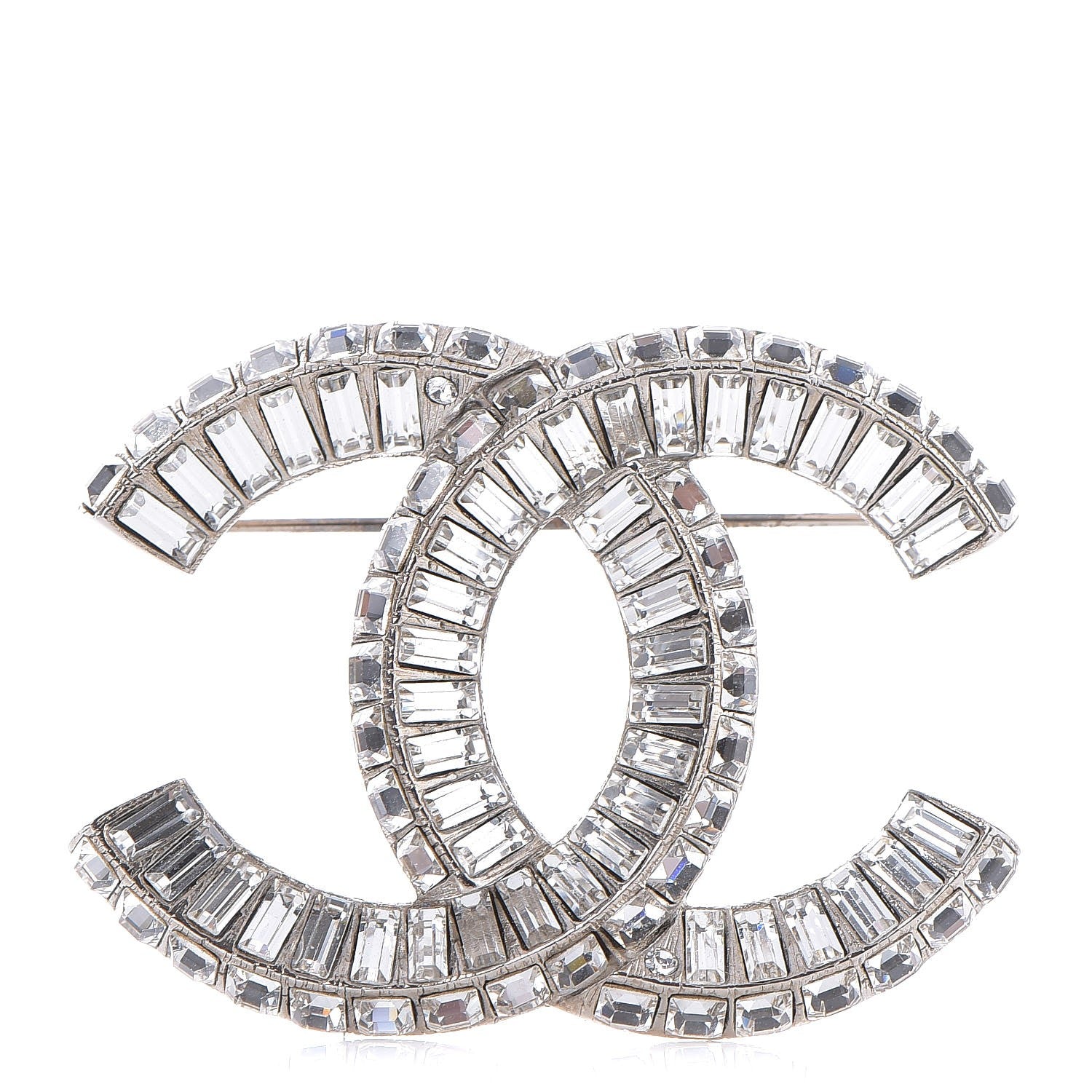 Chanel Baguette Crystal CC Brooch Silver 1 of 5