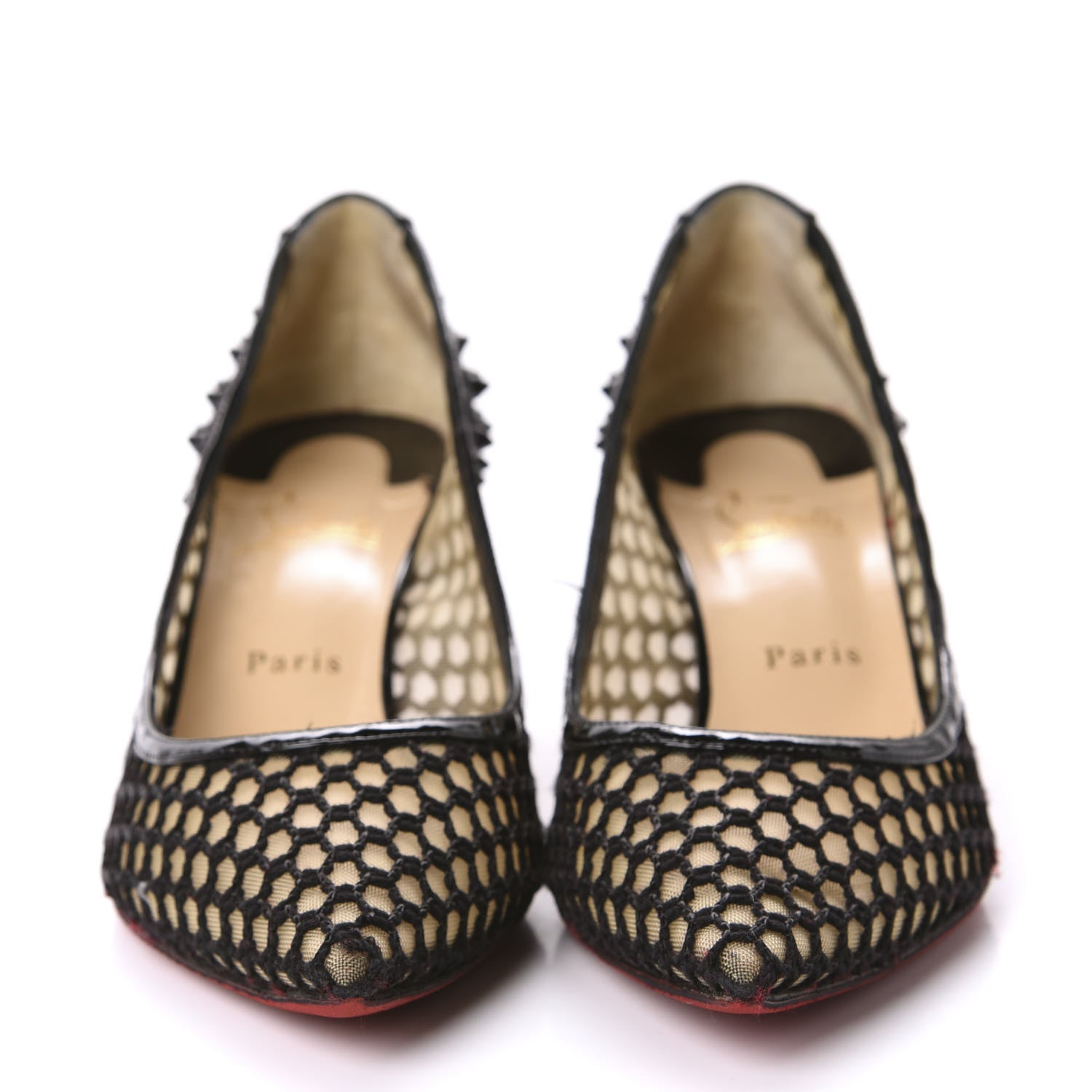 Christian Louboutin Fishnet Patent Guni 55 Spiked Pumps 41 Black 2 of 14