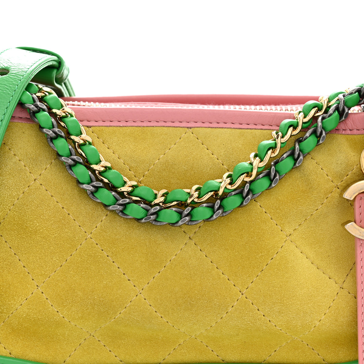 Chanel Suede Calfskin Quilted Small Gabrielle Hobo Pink Green Yellow 8 of 11