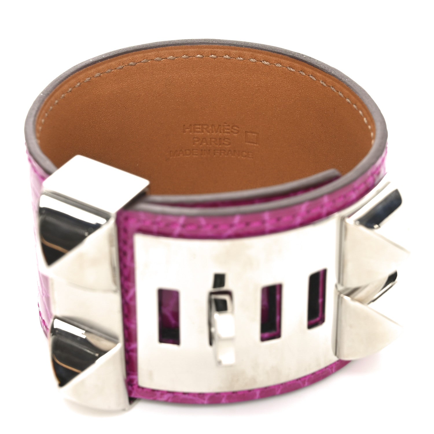 Hermes Shiny Alligator Collier De Chien CDC Bracelet S Fuchsia 4 of 6