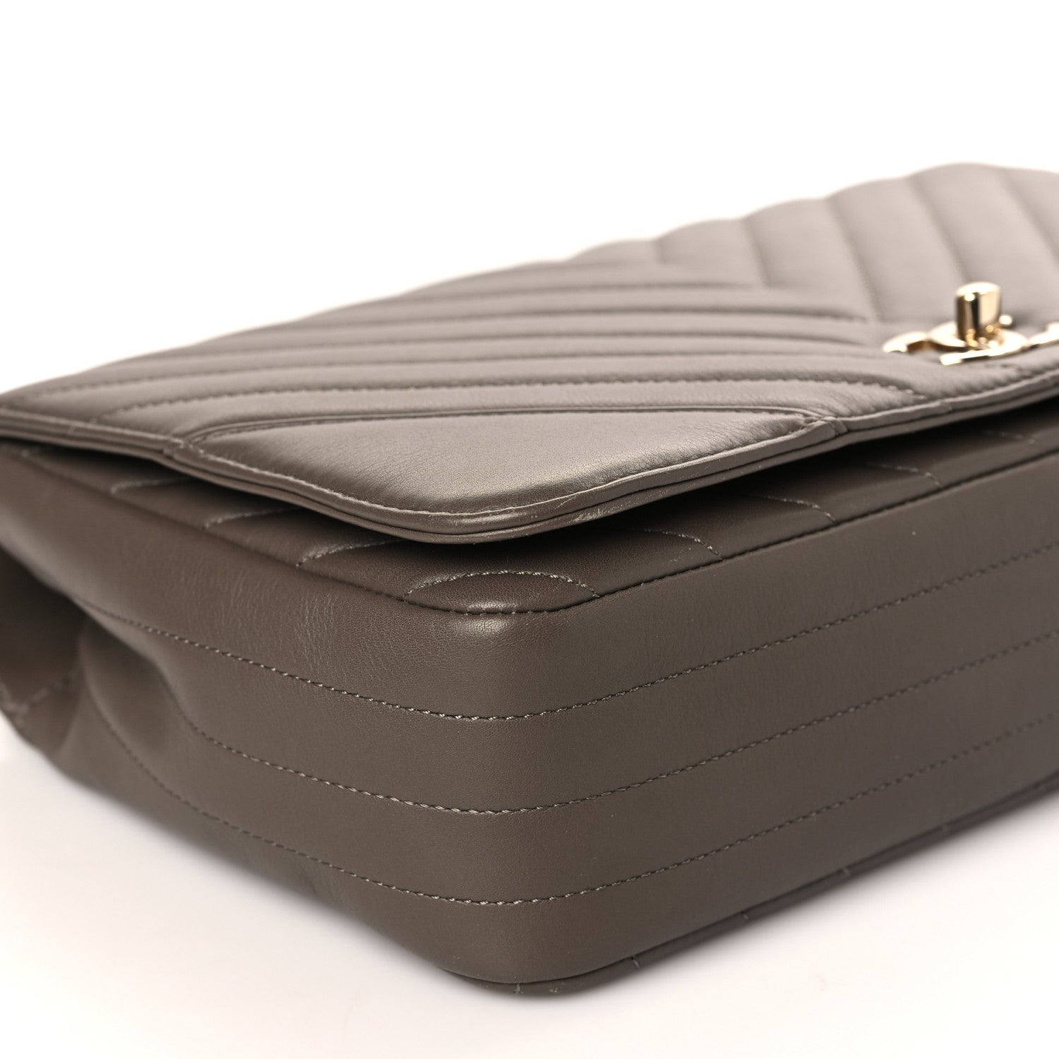 Chanel Calfskin Chevron Quilted Large Statement Flap Khaki 8 of 9