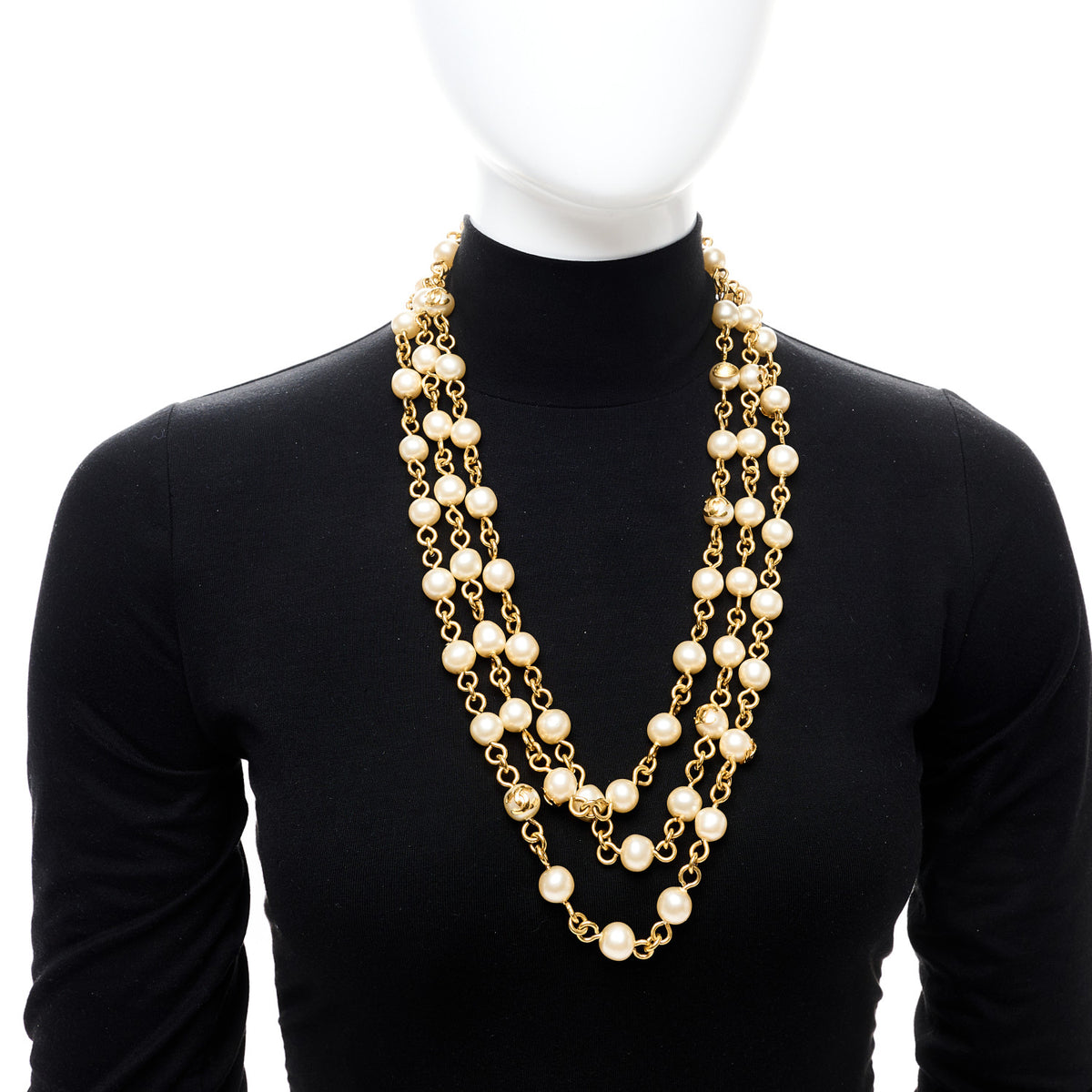 Pearl CC Long Necklace Gold