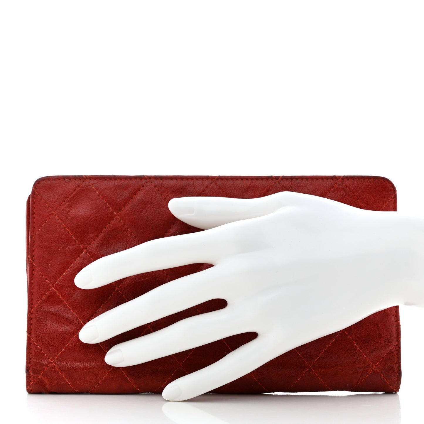 Crinkled Calfskin Quilted Yen Wallet Red