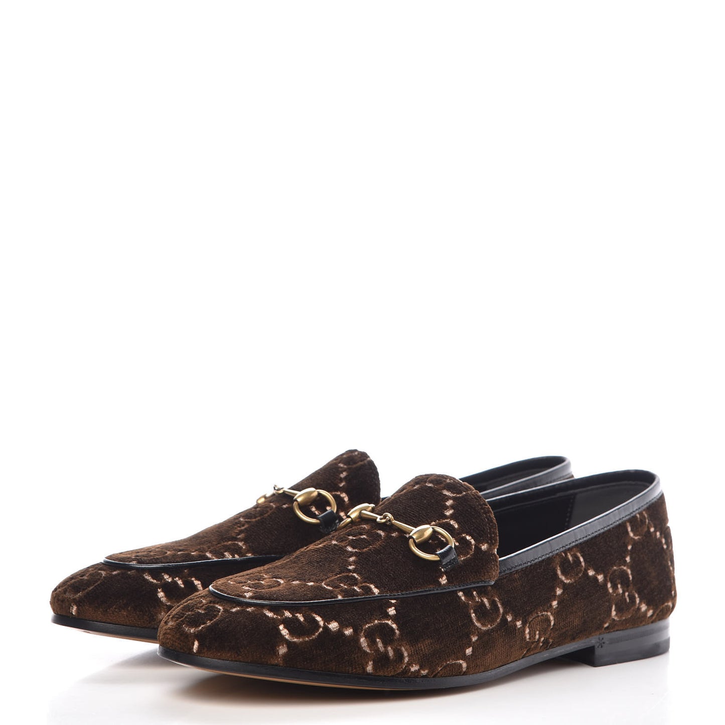 Velvet GG Monogram Horsebit Womens Jordaan Loafers 39.5 Brown Black