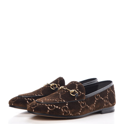 Gucci Velvet GG Monogram Horsebit Womens Jordaan Loafers 39.5 Brown Black 3 of 9