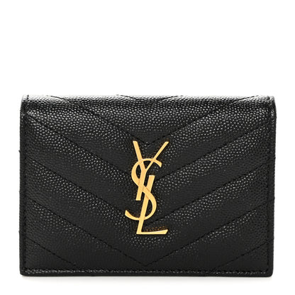Saint Laurent Grain De Poudre Matelasse Chevron Monogram Flap Card Case Black Black 1 of 11