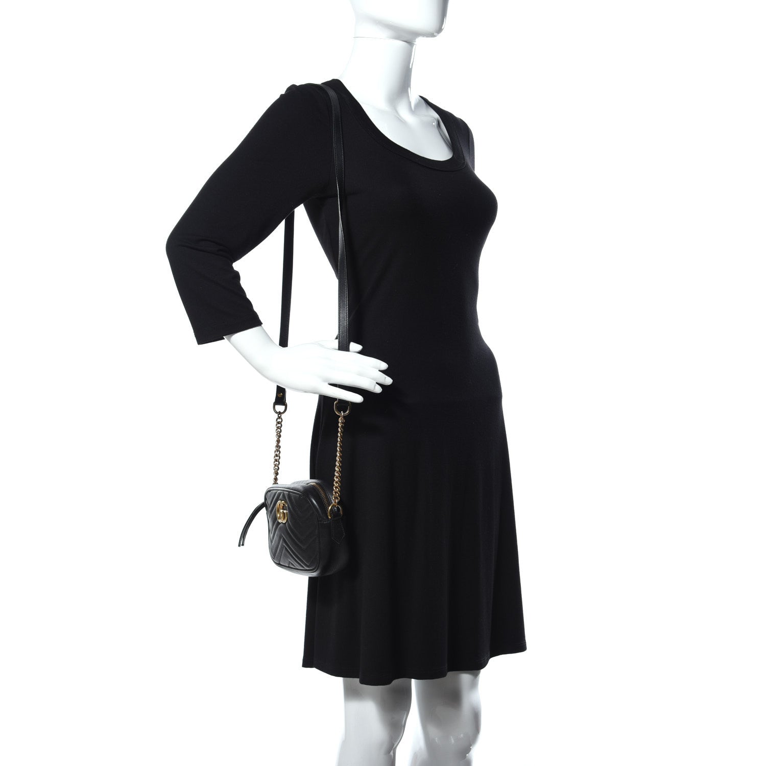 Gucci Calfskin Matelasse Mini GG Marmont Chain Shoulder Bag Black 2 of 13