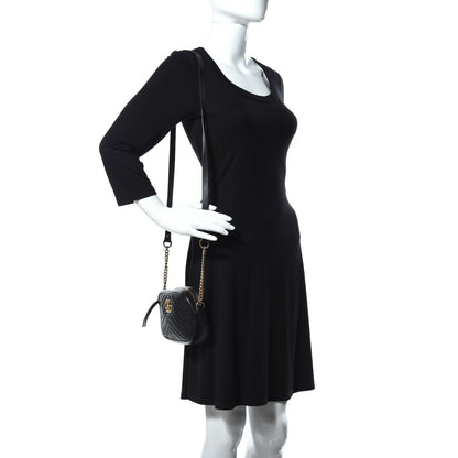 Gucci Calfskin Matelasse Mini GG Marmont Chain Shoulder Bag Black 2 of 13