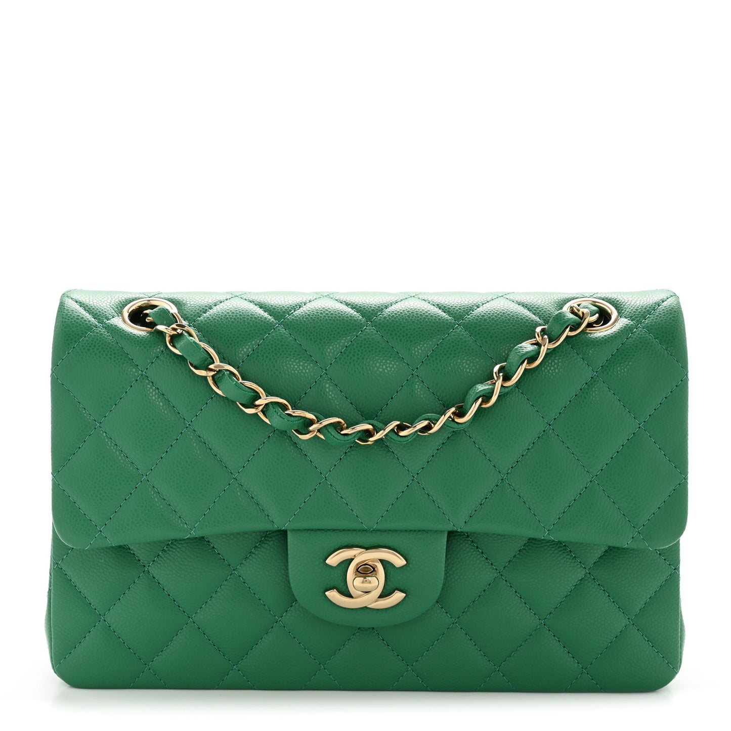 Caviar Quilted Small Double Flap Green