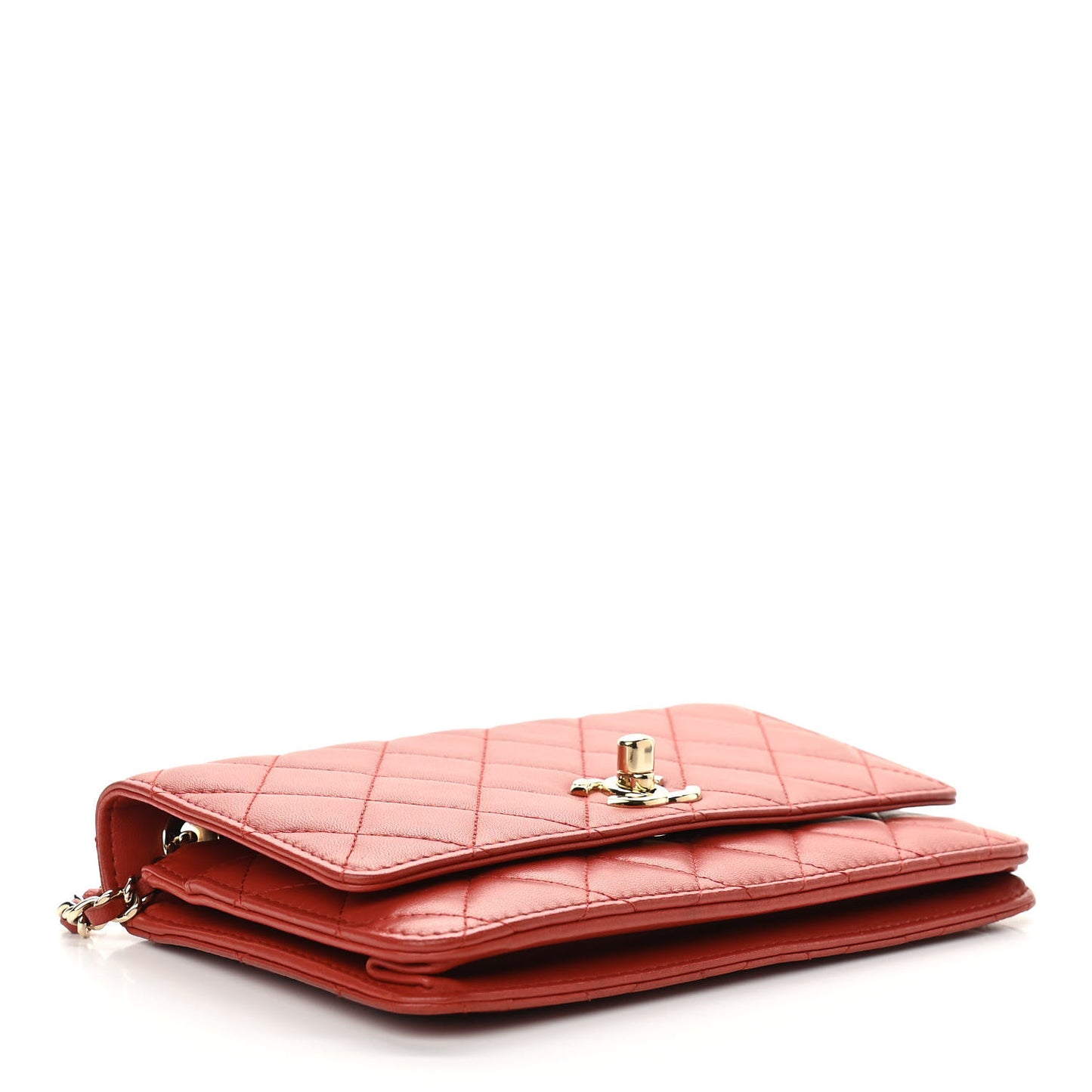 Lambskin Quilted Trendy CC Wallet On Chain WOC Red