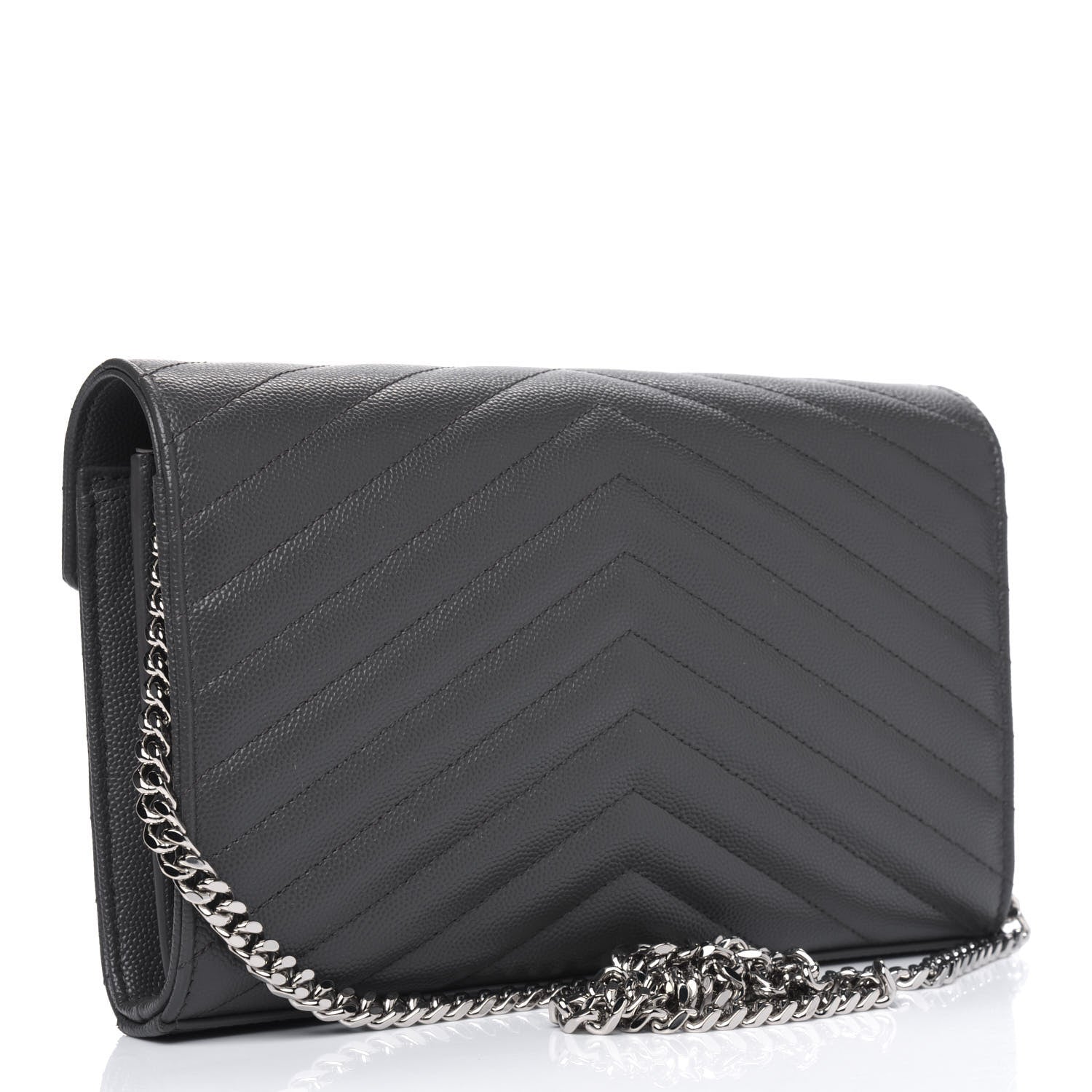 Saint Laurent Grain De Poudre Matelasse Chevron Monogram Chain Wallet Storm 2 of 4