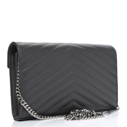 Saint Laurent Grain De Poudre Matelasse Chevron Monogram Chain Wallet Storm 2 of 4