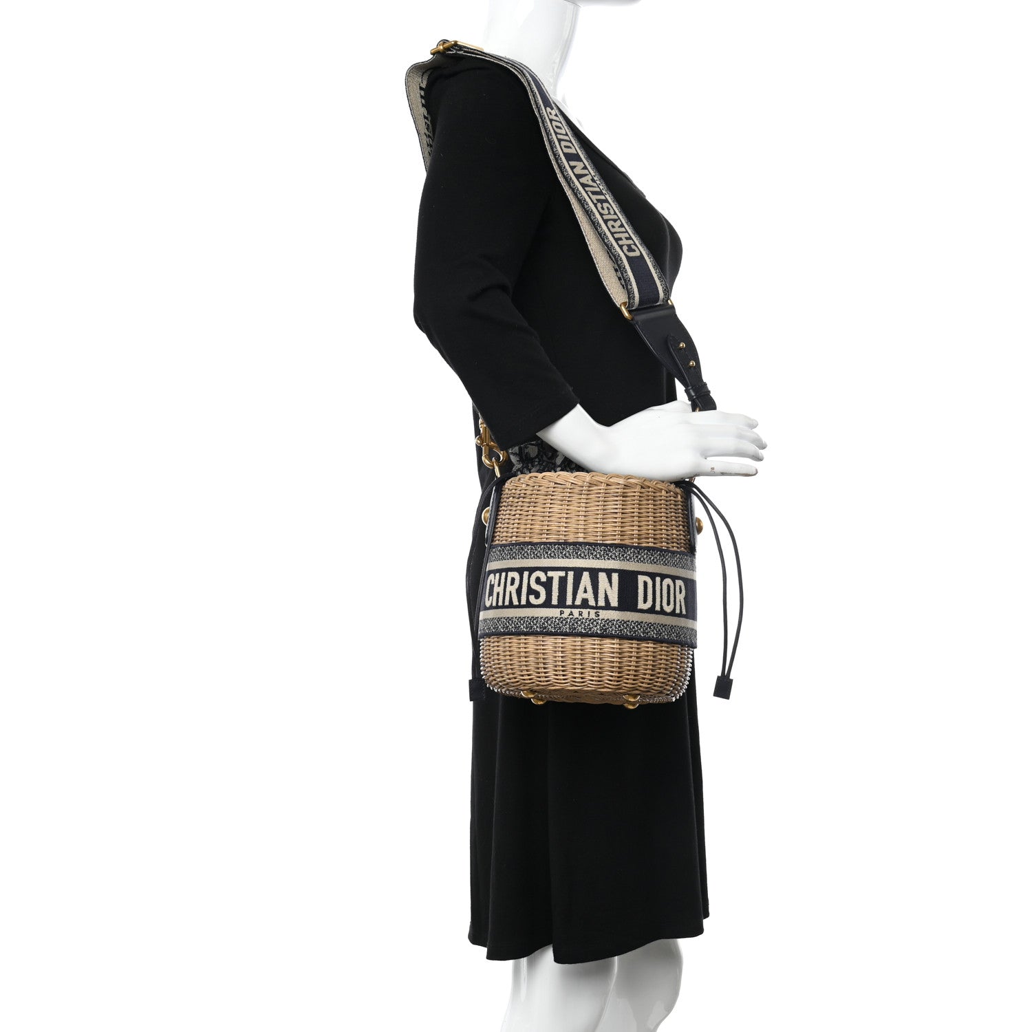 Christian Dior Wicker Oblique Drawstring Bucket Bag Blue 2 of 13
