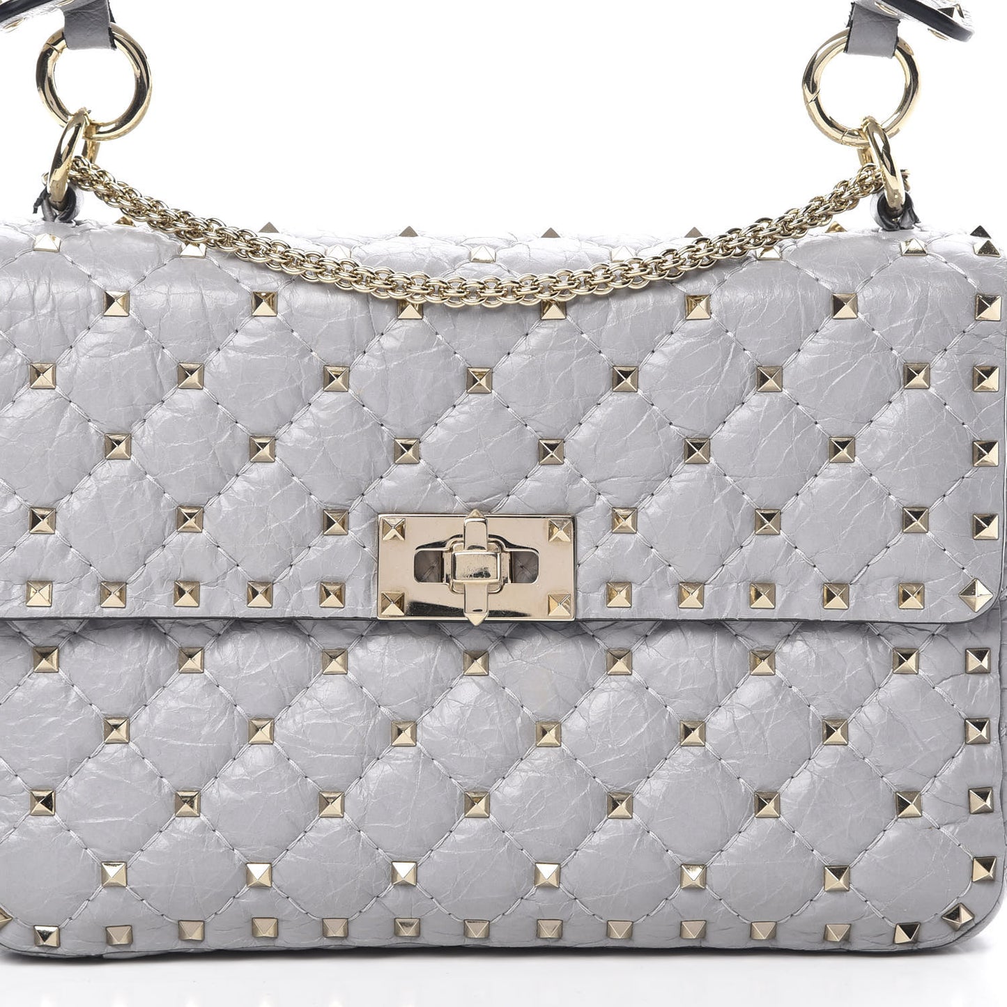 Craquele Nappa Medium Rockstud Spike Shoulder Bag Pastel Grey