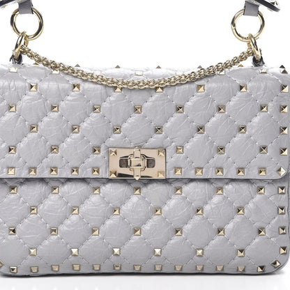 Valentino Garavani Craquele Nappa Medium Rockstud Spike Shoulder Bag Pastel Grey 7 of 12
