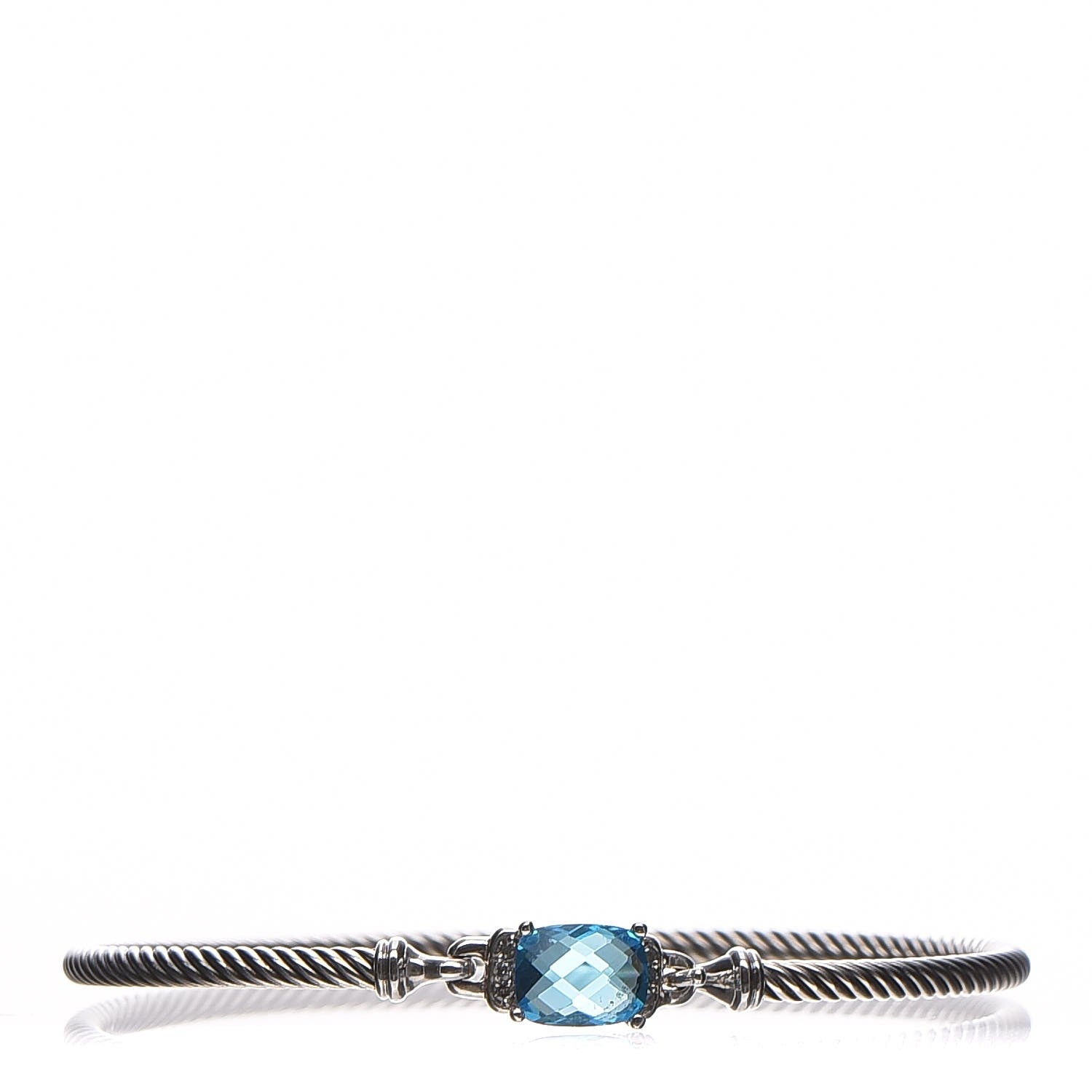 David Yurman Sterling Silver Diamond Blue Topaz 3mm Petite Wheaton Bracelet 1 of 7
