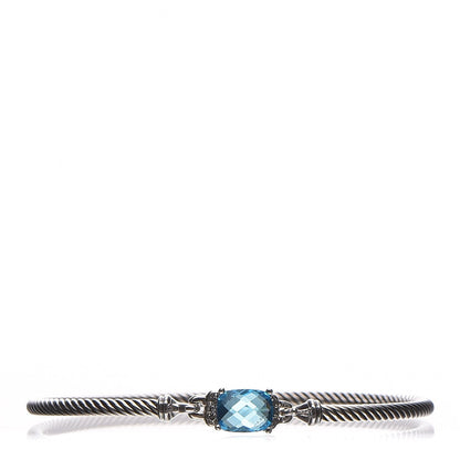 David Yurman Sterling Silver Diamond Blue Topaz 3mm Petite Wheaton Bracelet 1 of 7