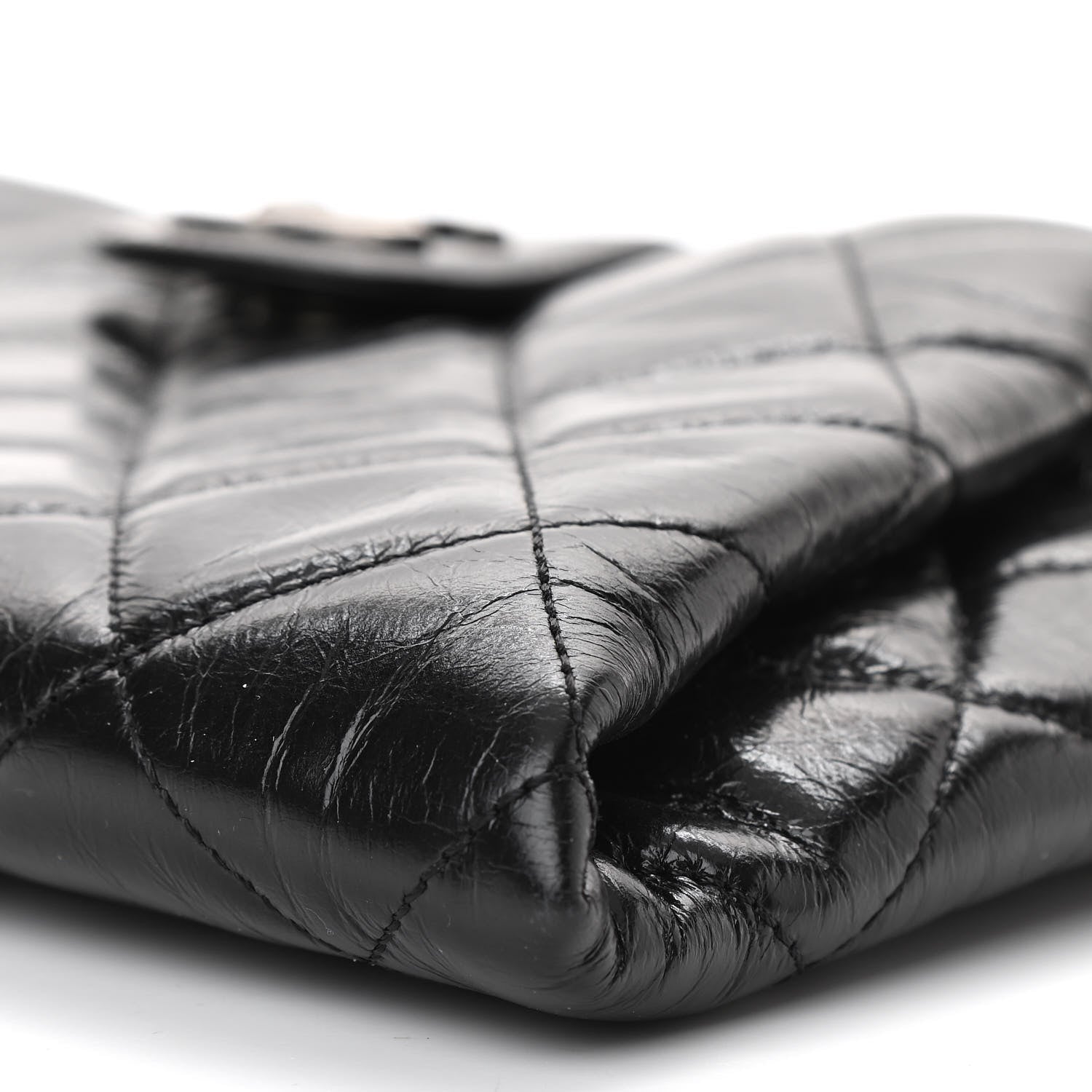 Chanel Glazed Calfskin Quilted Coco Pleats Chain Clutch Black 10 of 12