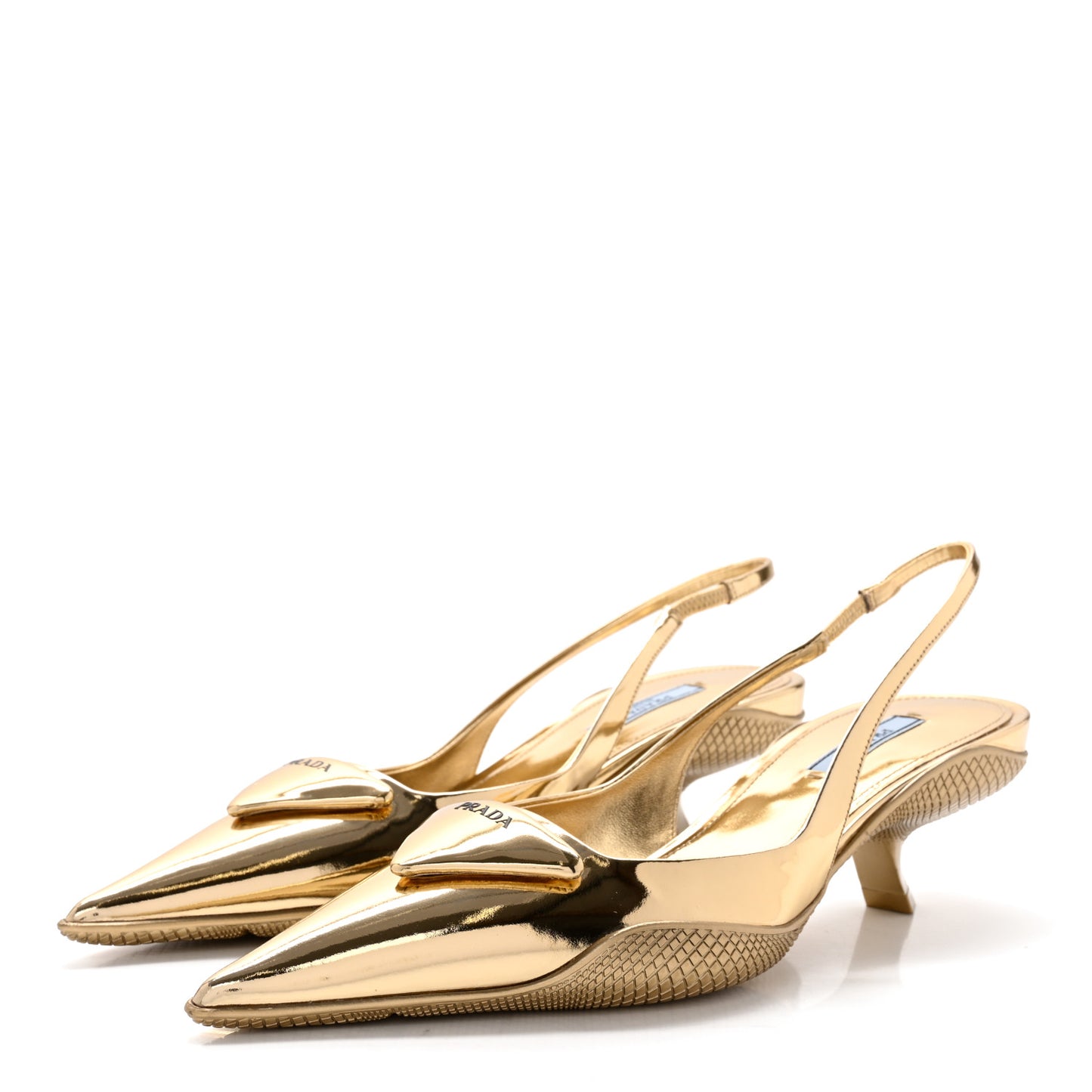 Spazzolato Triangle Logo Pointed Toe 45mm Slingback Pumps 38 Platino