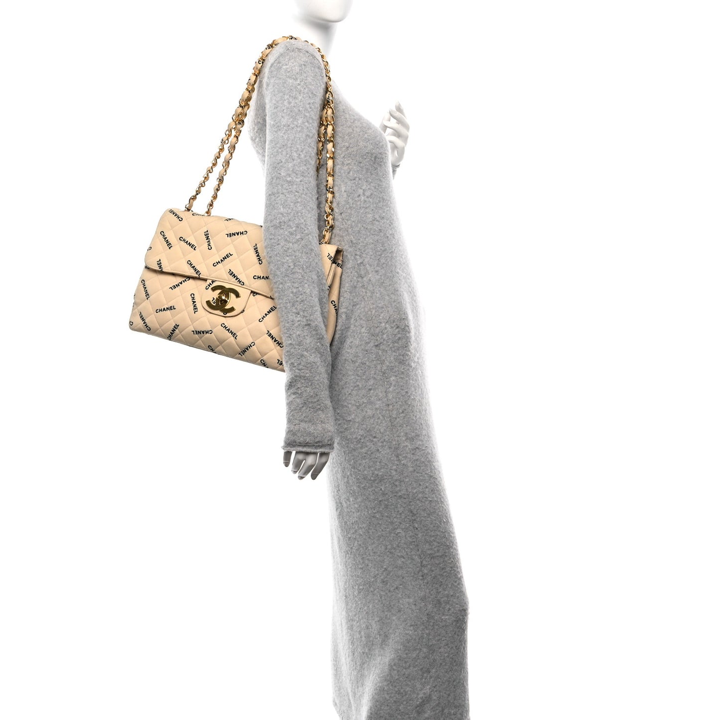 Canvas Quilted XL Jumbo Single Flap Beige