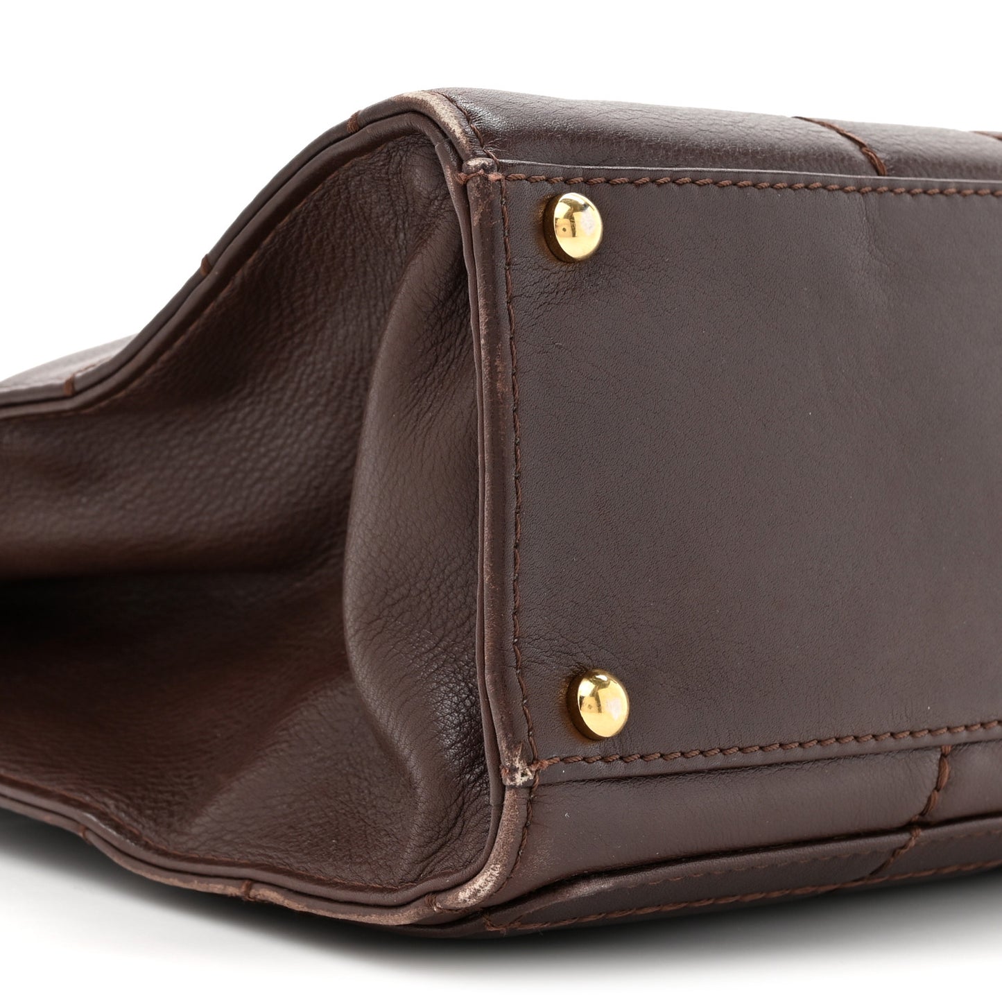 Calfskin Stitched Chocolate Bar Shopping Tote Dark Brown