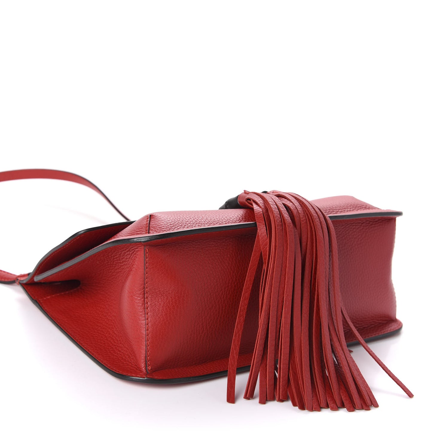 Pebbled Calfskin Medium Bamboo Daily Flap Shoulder Bag Red