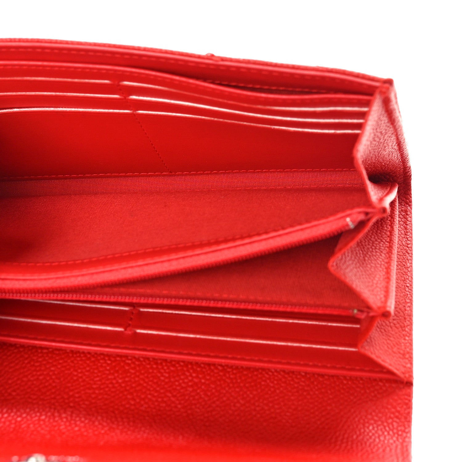 Chanel Caviar Chevron Quilted Large Gusset Flap Wallet Red 5 of 9