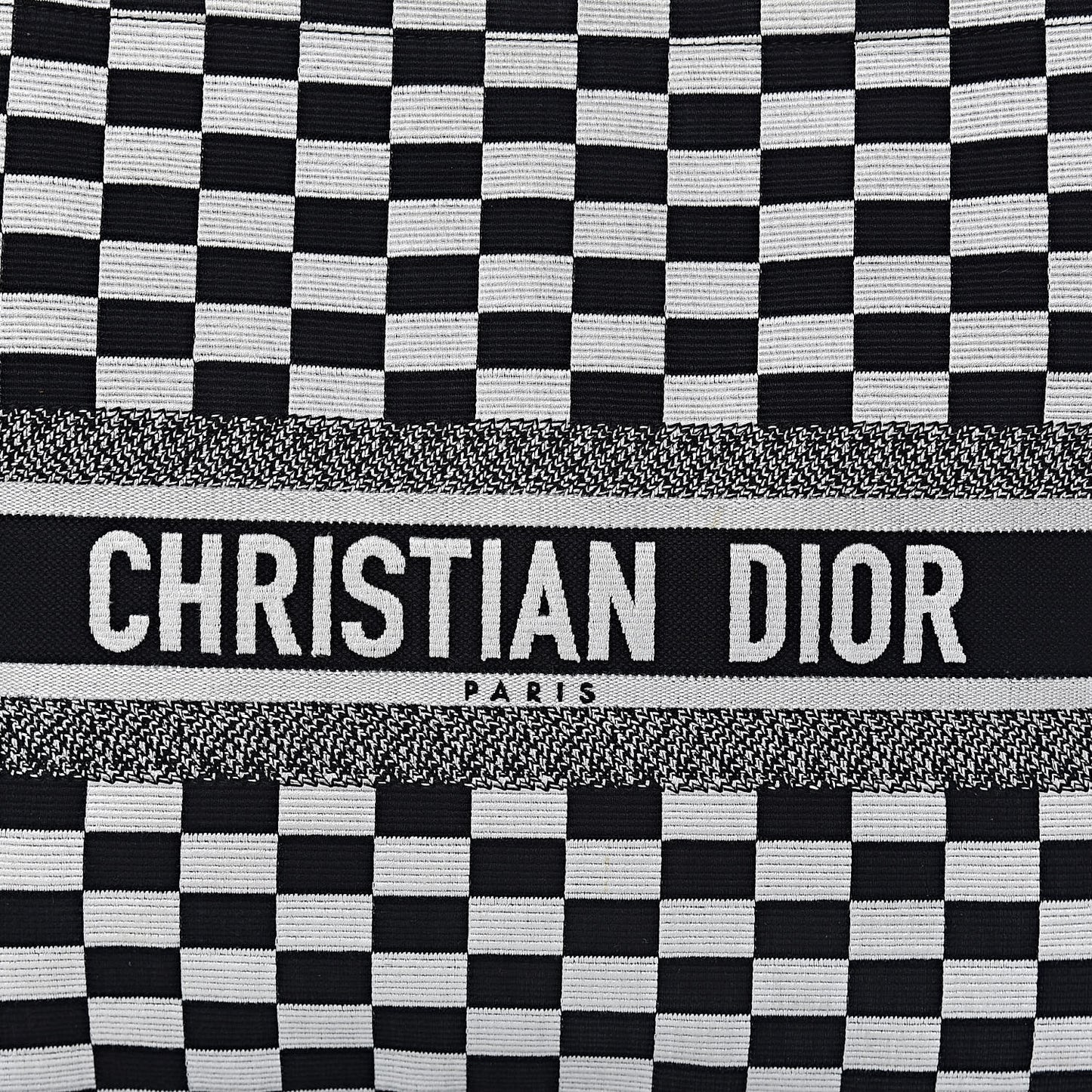 Canvas Embroidered Checkered Book Tote Black White