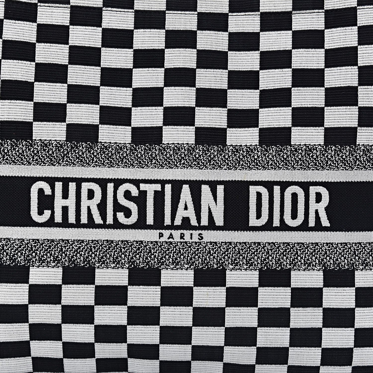 Christian Dior Canvas Embroidered Checkered Book Tote Black White 12 of 12