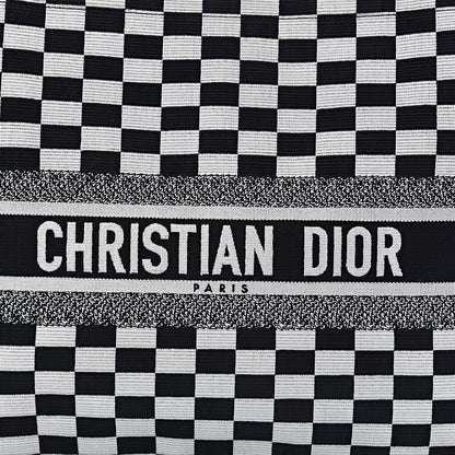Christian Dior Canvas Embroidered Checkered Book Tote Black White 12 of 12