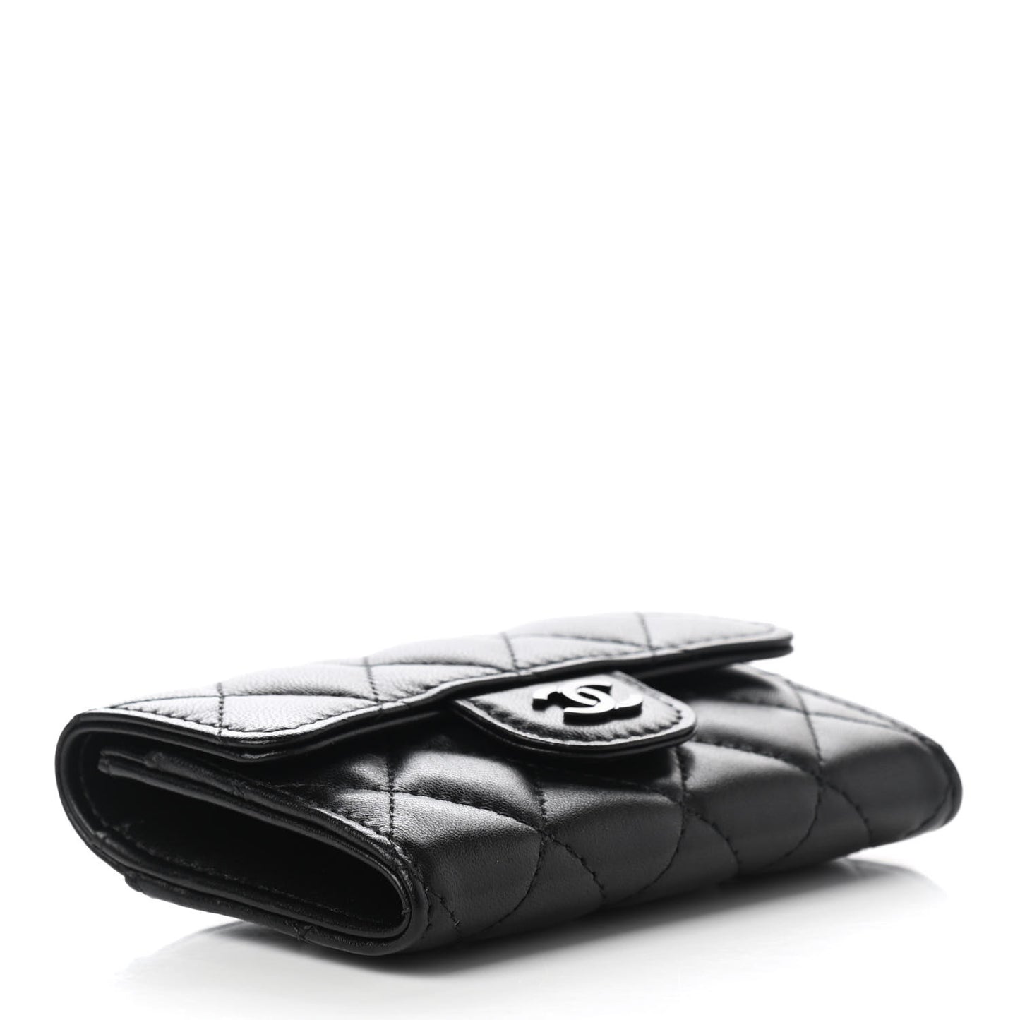 Lambskin Quilted Flap Card Holder Wallet So Black