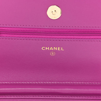 Chanel Lambskin Quilted Wallet On Chain WOC Dark Blue Pink 6 of 14