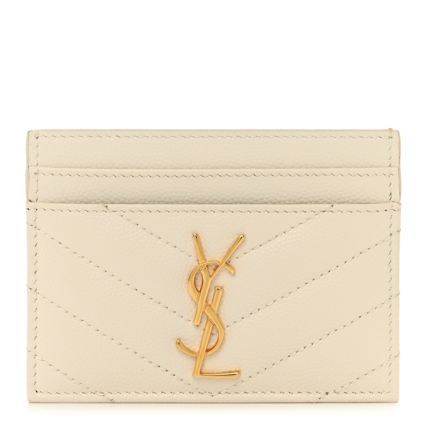 Saint Laurent Grain De Poudre Matelasse Chevron Monogram Credit Card Case Crema Soft 1 of 7