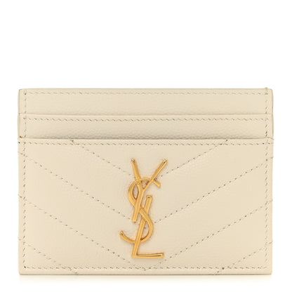Saint Laurent Grain De Poudre Matelasse Chevron Monogram Credit Card Case Crema Soft 1 of 7