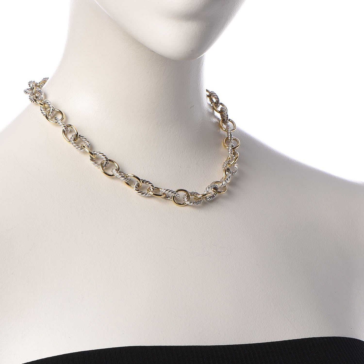 David Yurman Sterling Silver 18K Yellow Gold 10mm Medium Oval Link Necklace 2 of 6