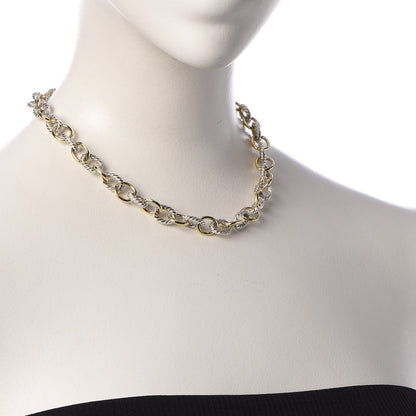 David Yurman Sterling Silver 18K Yellow Gold 10mm Medium Oval Link Necklace 2 of 6