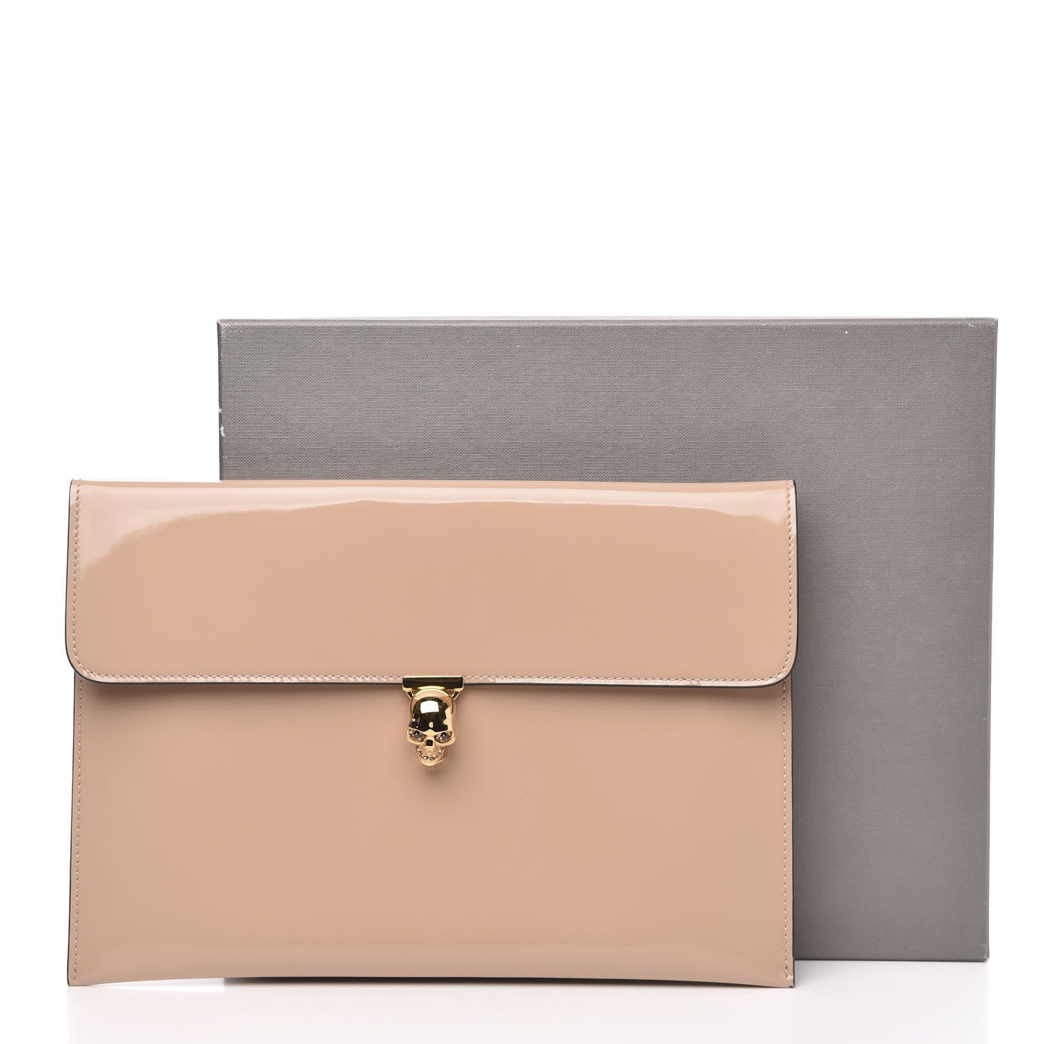 Alexander McQueen Patent Skull Lock Envelope Clutch Nude 9 of 9