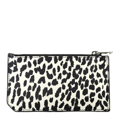 Saint Laurent Grain de Poudre Leopard Print 5 Fragments Zip Pouch Card Holder Black 1 of 7