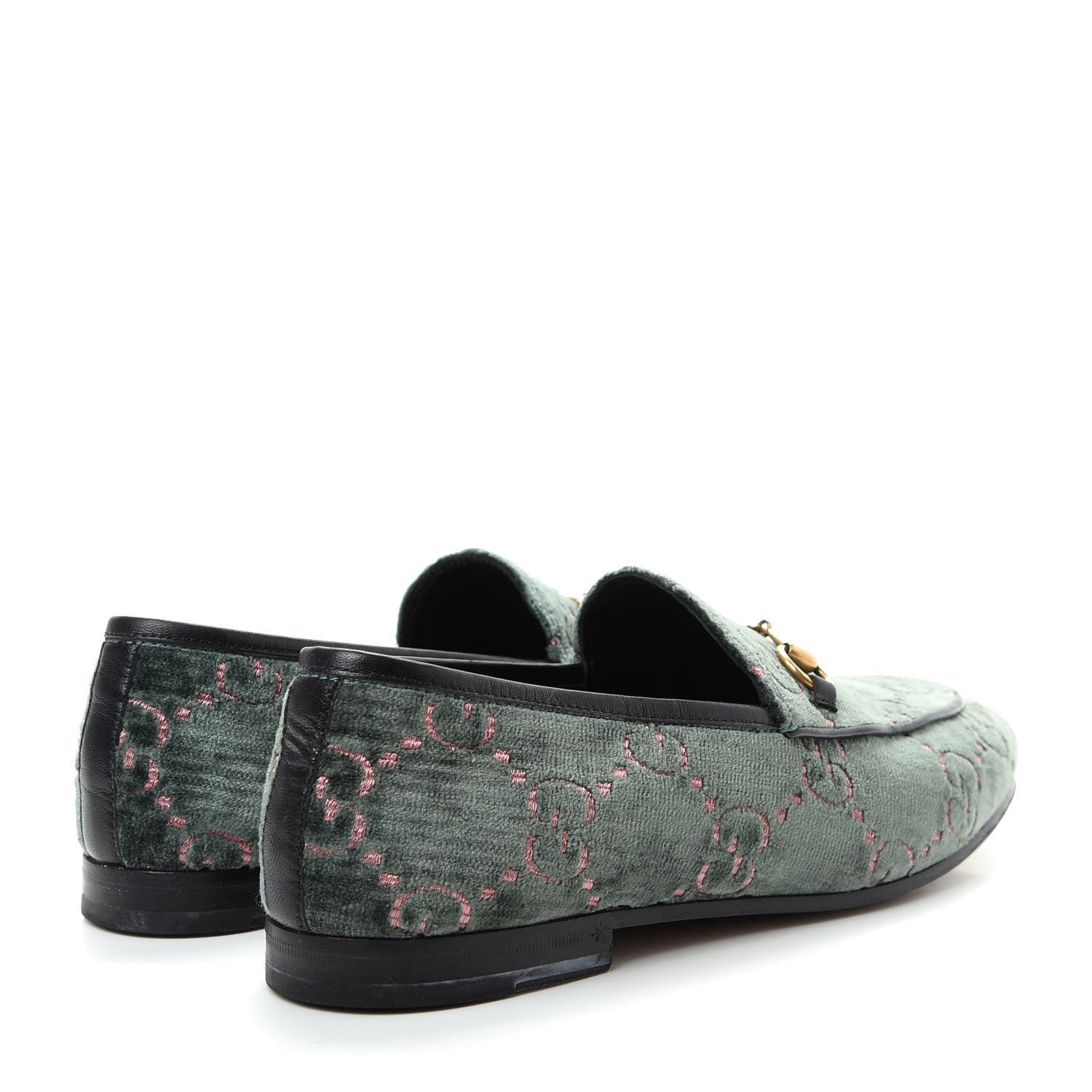 Gucci Velvet Malaga Kid GG Monogram Horsebit Womens Jordaan Loafers 39 Avio Dusty Pink Black 4 of 10