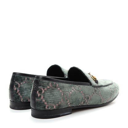 Gucci Velvet Malaga Kid GG Monogram Horsebit Womens Jordaan Loafers 39 Avio Dusty Pink Black 4 of 10