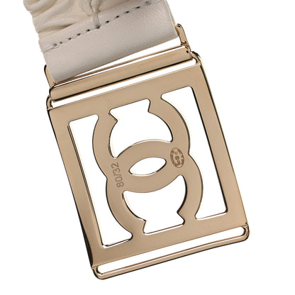 Chanel Lambskin Ruched CC Belt 80 32 White 3 of 4