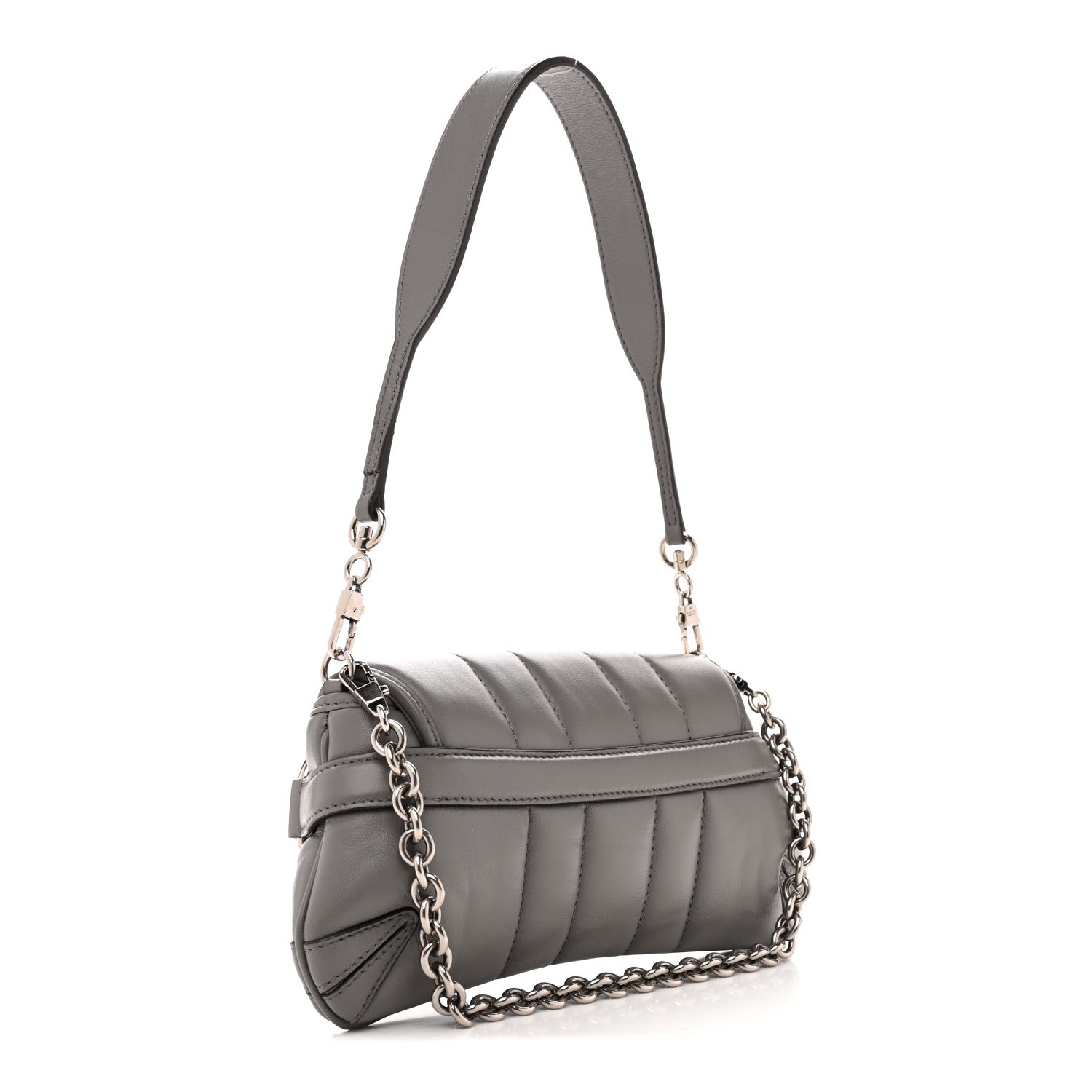 Gucci Nappa Vertical Matelasse Small Maxi Horsebit Chain Shoulder Bag Gray 3 of 10