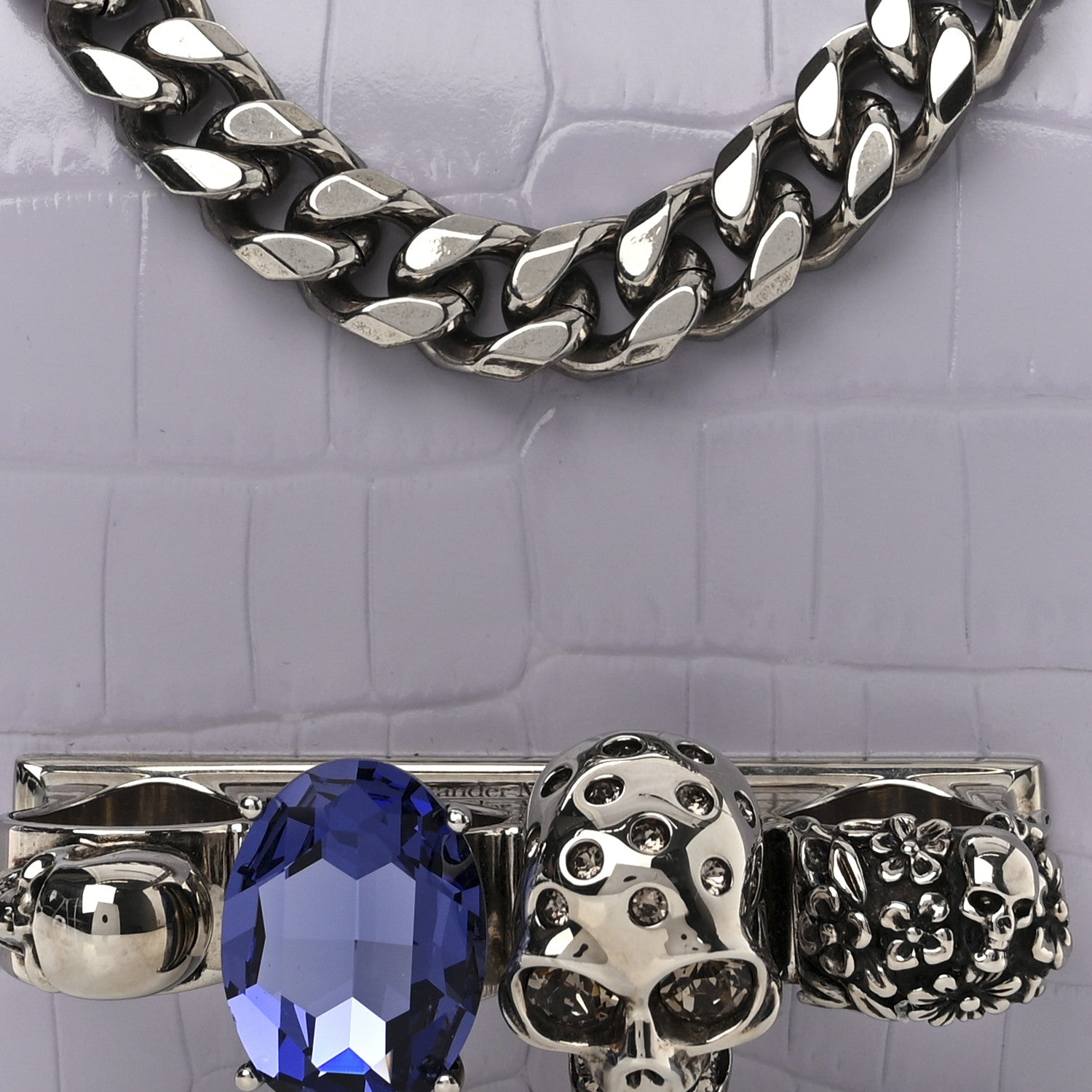 Alexander McQueen Shiny Crocodile Embossed Jeweled Satchel Lavender 11 of 14