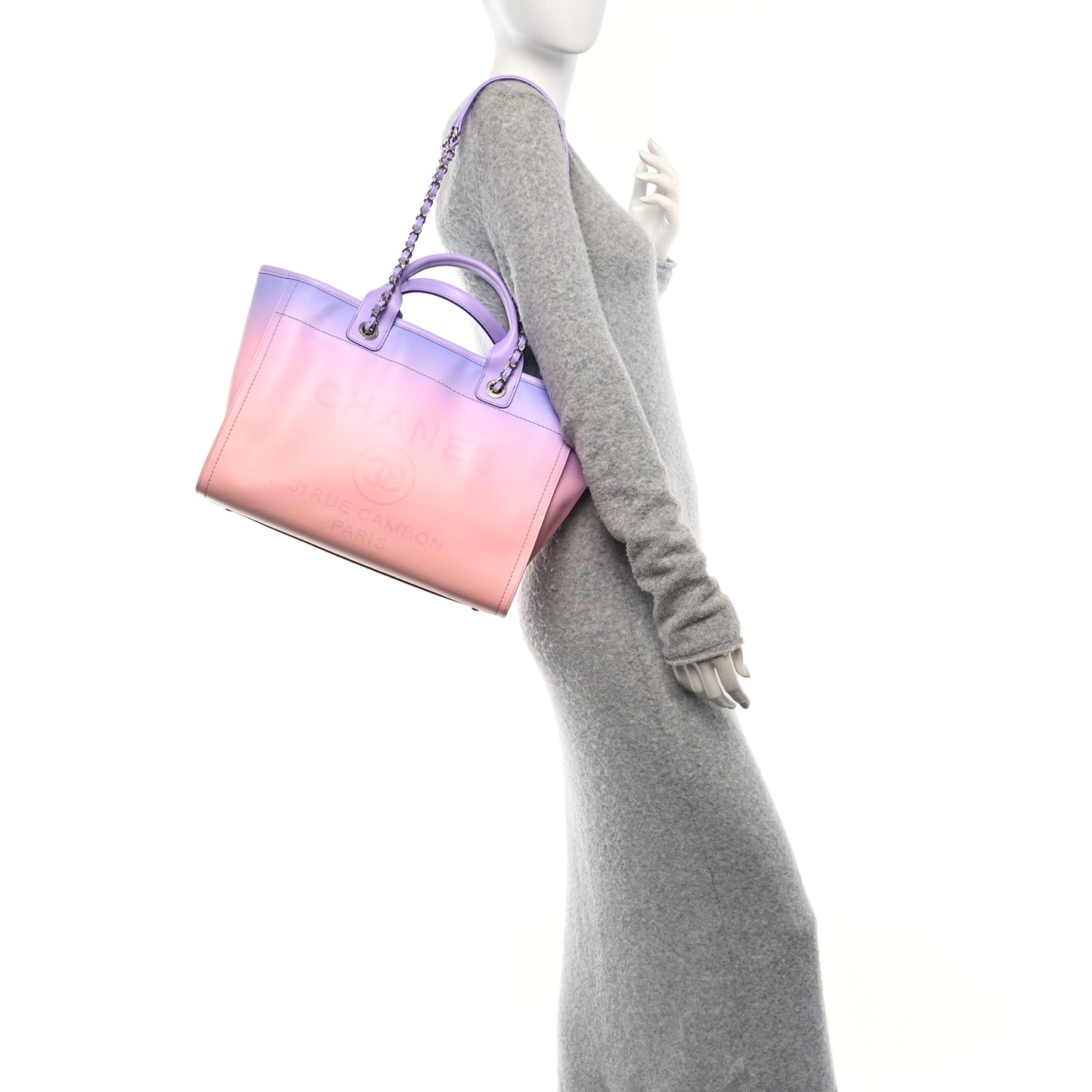 Shaded Calfskin Medium Deauville Tote Light Purple Pink Coral